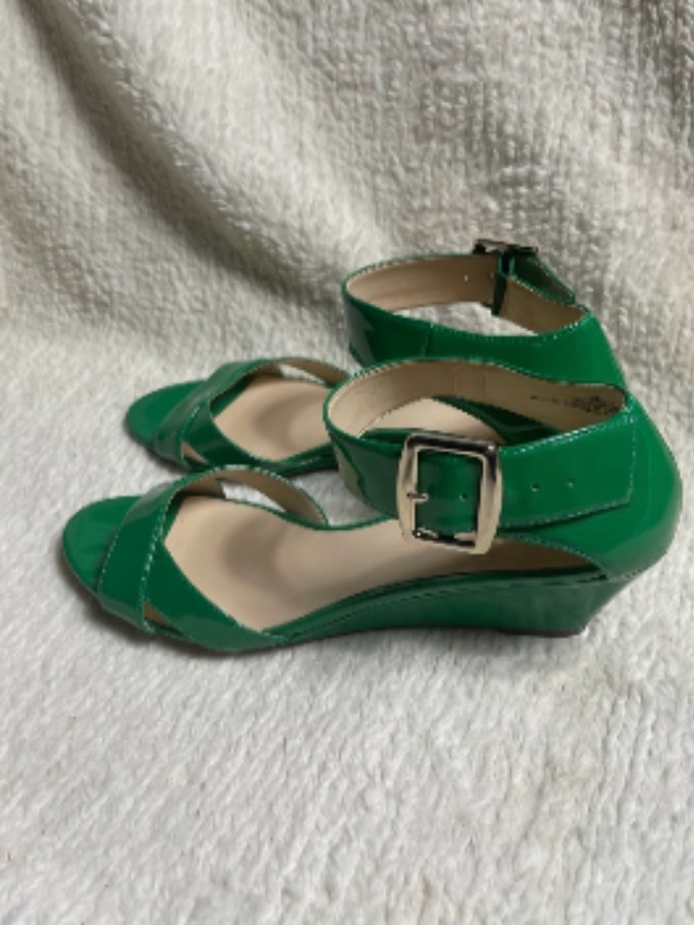 Nine West Emerald Patent Ankle-Strap Wedge Sandals